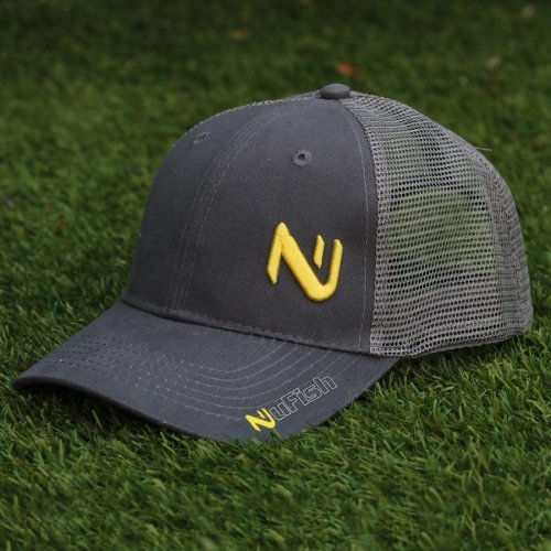 Nufish Cap - Grey - Raised Yellow Logo - Vented Mesh